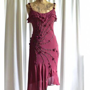 Vintage Beaded Y2k red Asymetrical Dress